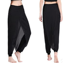 White Cinch-Bottom Loose yarn Mesh Yoga Pants High Waist Elastic Solid Black Dance Trousers Fitness