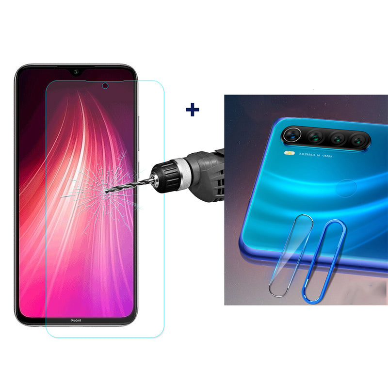 For Xiaomi Redmi Note 8 Bakeey Anti-Explosion Tempered Glass Screen Protector + Blue Metal Circle Ring Phone Lens Protector + Tempered Glass Rear Phone Lens Protector