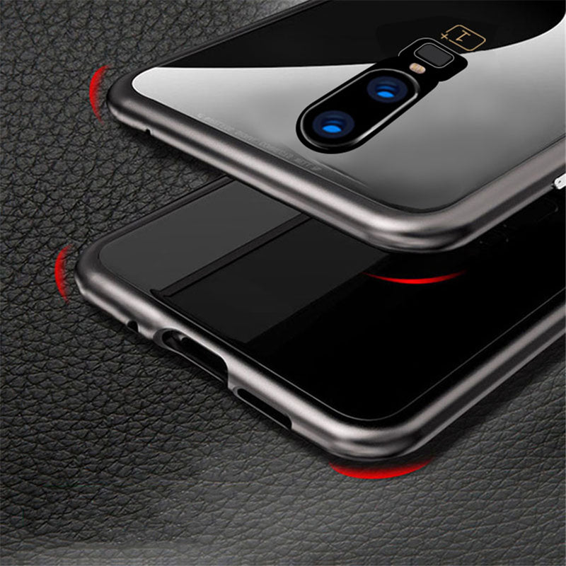 Bakeey Magnetic Adsorption Metal Frame Temerped Glass Back Cover Protective Case For OnePlus 6T