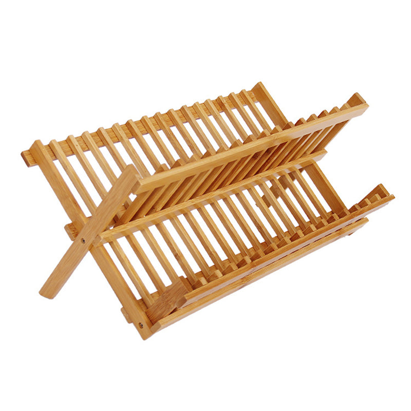 Foldable Bamboo Dish Drying Rack Plate Bowl Drainer Kitchen Storage Rack Organizer Holder 16 Grids