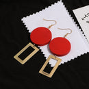 Fashion Diy Wooden Round Earrings Jewelry Long Earrings Geometric Rectangul