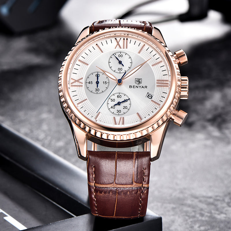 Benyar 5129X Business Men Watch 3ATM Waterproof Luminous Display Calendar Quartz Watch