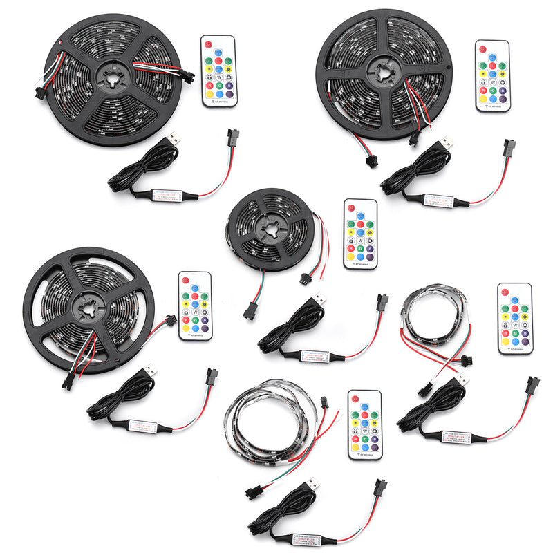 0.5M/1M/2M/3M/4M/5M DC5V USB RGB 5050 WS2812 Waterproof LED TV Back Strip Light+Remote Control Kit