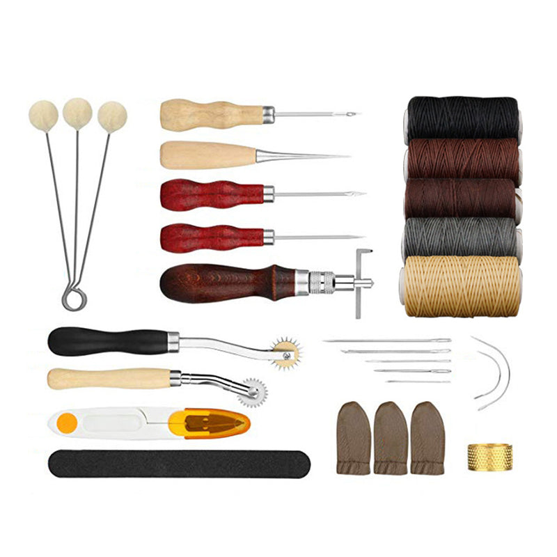 Leather Craft Tools Kit Hand Sewing Stitching Punch Carving Saddle Rivets Tool