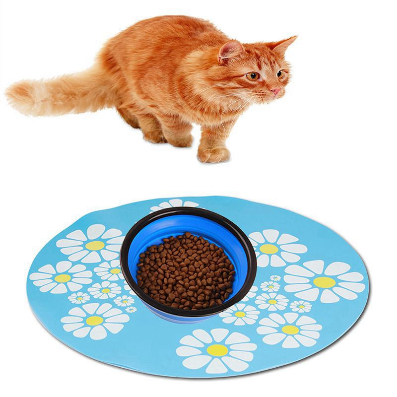 Pet Feeding Mat Placemat Cat Dog Large Floral Anti Slip Waterer Pad Silicon