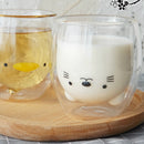 Double-Layer Coffee Cup Glass And Mug Cute Animal Tumbler Handmade Mug Line