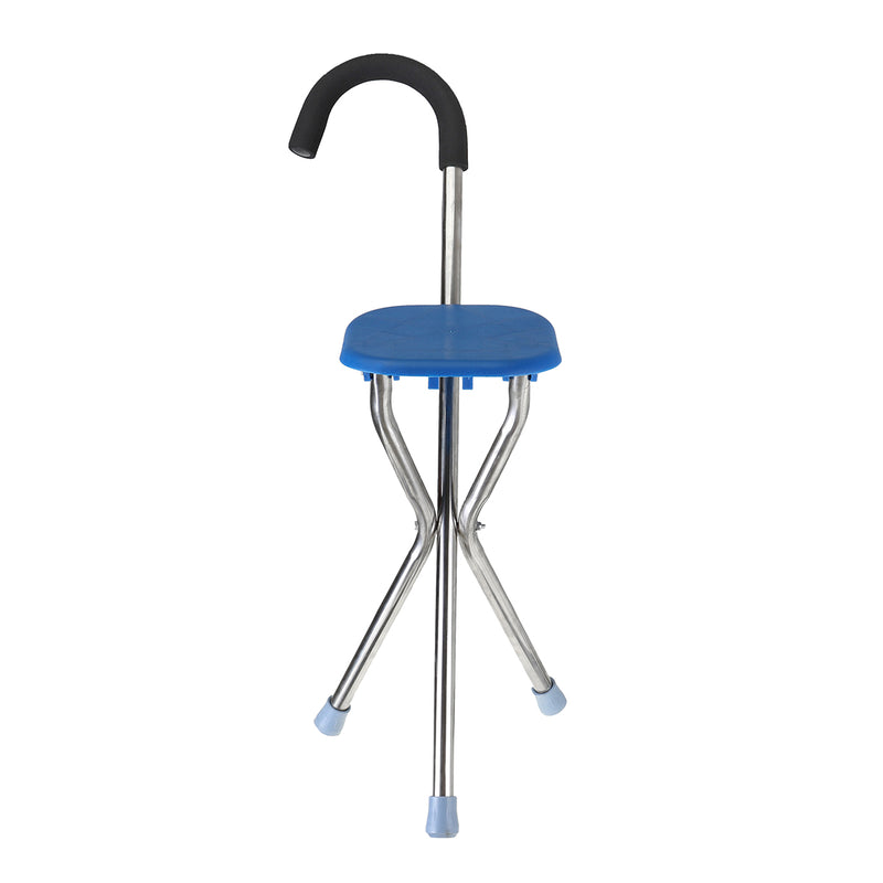 200KG Portable Walking Chair Stick With Seat Outdoor Cane Folding Tripod Stool