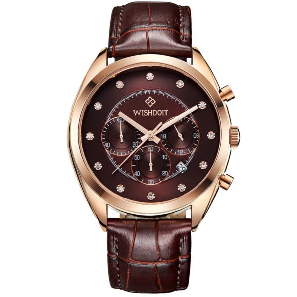 WISHDOIT WSD-006 Fashion Men Quartz Watch Luxury Leather Strap Waterproof Wrist Watch