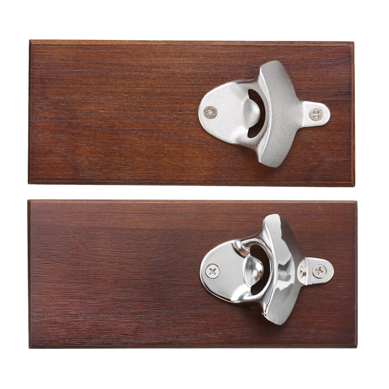 Wall Mounted Bottle Opener Rustic Wood Alloy Cap Catcher Kitchen Bar Decorations