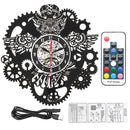 Owl Vinyl Record Wall Clock Gear Cogs Night Owl Steampunk LED Wall Clock Home Decor Cogwheels Animal Wall Modern