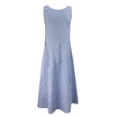 Women Pocket Dress Casual Striped Sleeveless Dress Crew Neck A-Line Dress FaP7R1