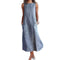 Women Pocket Dress Casual Striped Sleeveless Dress Crew Neck A-Line Dress FaP7R1