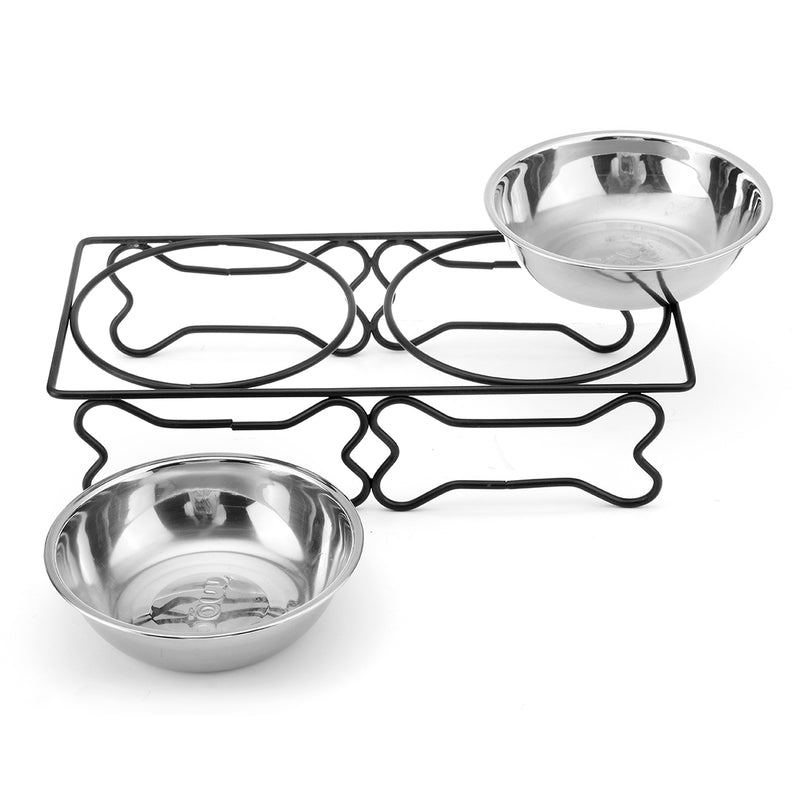 Stainless Steel Double Pet Bowls Dish Dog Cat Stand Feeder Food Water Bowl Feeding Dish