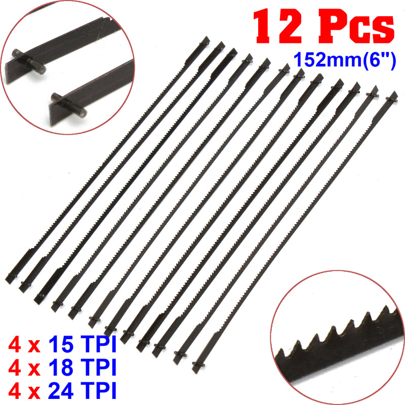 12pcs 152mm Pinned Scroll Saw Blade Set #15TPI #18TPI #24TPI Wood Carving Blades