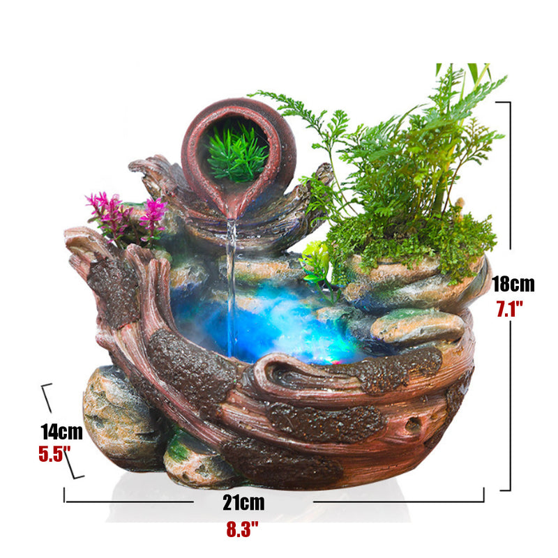 Resin Rockery Water Fountain LED Lights Atomization Home Office Desktop Decorations