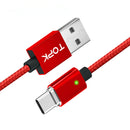 TOPK F-Line 2.4A Type C LED Magnetic Braided Fast Charging Data Cable 1M For Smart Phone Tablet