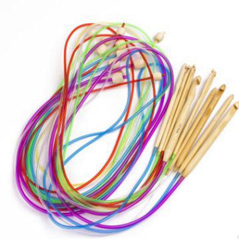 1 Set /12 Pc Natural Bamboo Flexible Afghan Tunisian Carpet Crochet Hooks N