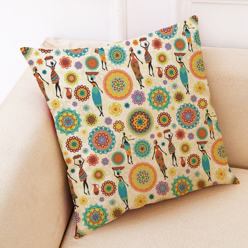 Ethnic Style Cotton Linen Cushion Cover Square Decoration Pillowcase House Decor Pillow Case