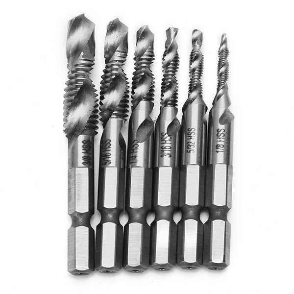 1/8-3/8 Inch BSW Thread HSS Combination Drill Tap Bit 1/4 Inch Hex Shank Deburr Countersink Bit