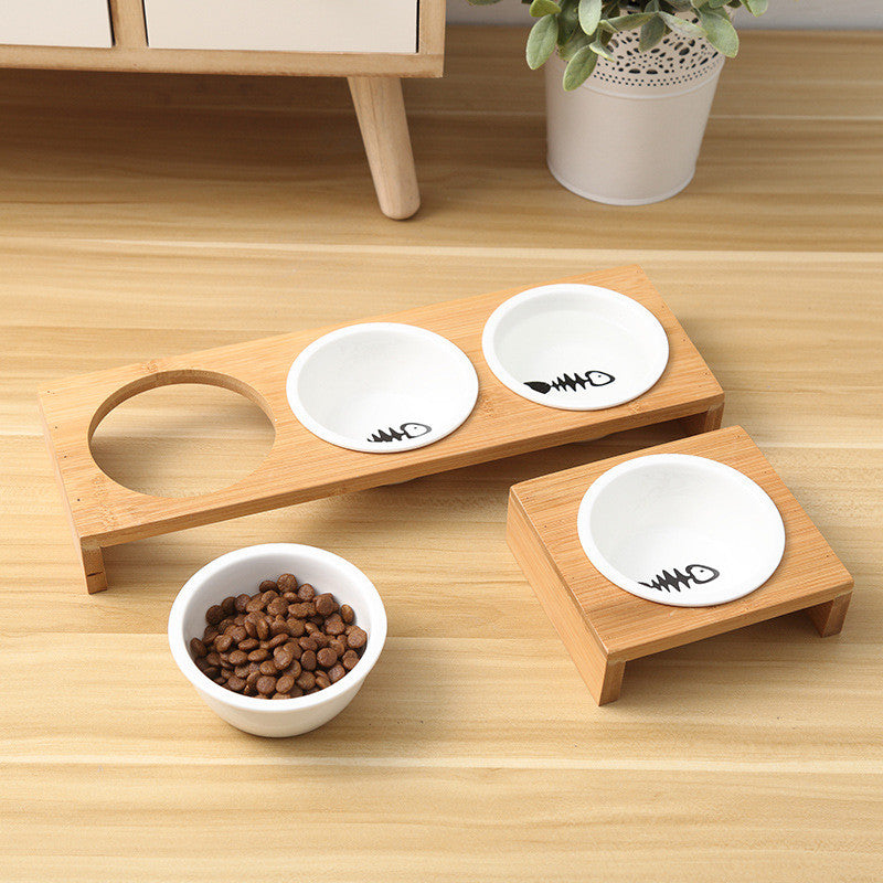 Fashion Cat Dog Feeders Bowls Bamboo Tableware Ceramic Pet Food Water Bowl  N2M4