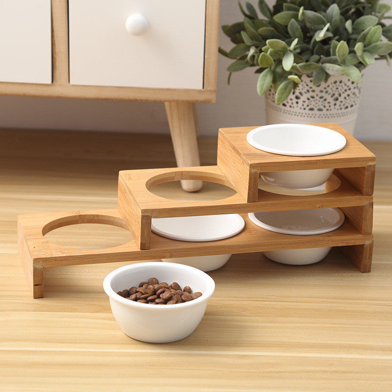 Fashion Cat Dog Feeders Bowls Bamboo Tableware Ceramic Pet Food Water Bowl  N2M4