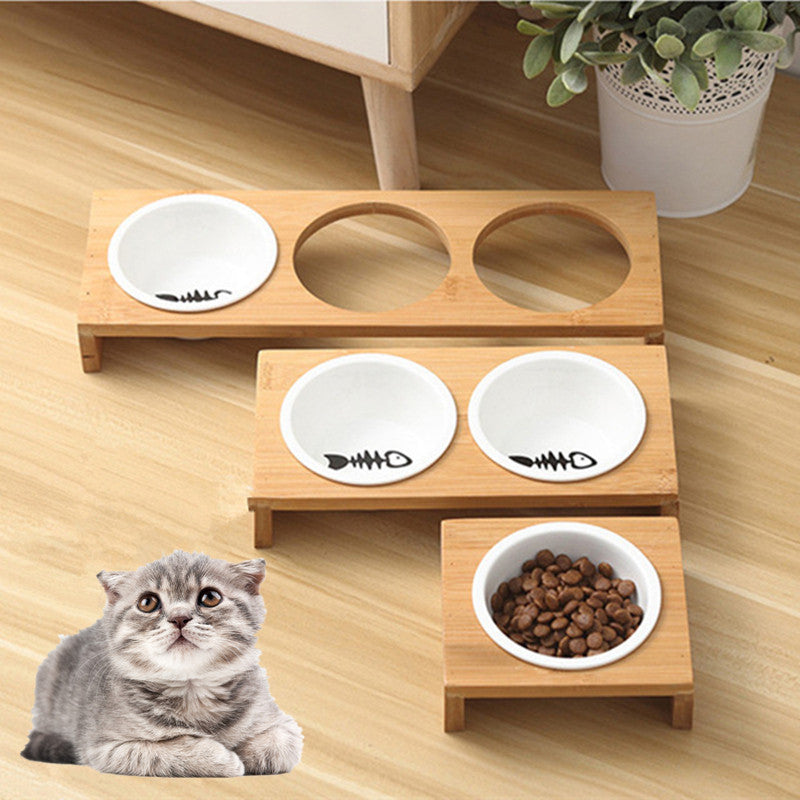 Fashion Cat Dog Feeders Bowls Bamboo Tableware Ceramic Pet Food Water Bowl  N2M4