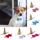 2Pcs/Set Sequin Birthday Pet Cat Dog Cap+Bowknot Tie Costume Headwear Pet A F2U7