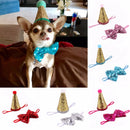2Pcs/Set Sequin Birthday Pet Cat Dog Cap+Bowknot Tie Costume Headwear Pet A I1M2