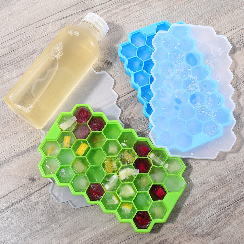 Godmorn 2 Packs of 74 Cubes Hexagon Silicone Ice Cube Mould Ice Mold with Lid for Baby Food And Bar