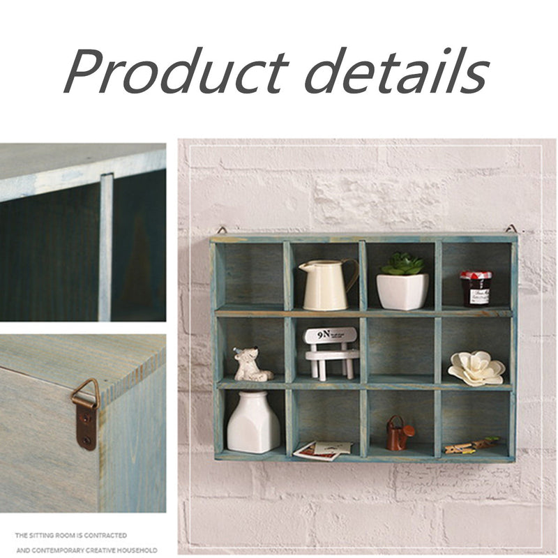 12 Grids Hanging Wooden Wall Shelf Box Display Rack Shelf Storage Home Decorations
