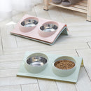 Stainless Steel Double Pet Bowls Food Water Feeder For Dog Puppy Cats Pets