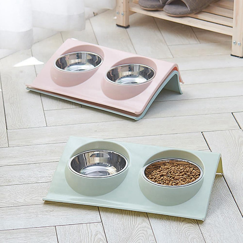 Stainless Steel Double Pet Bowls Food Water Feeder For Dog Puppy Cats Pets