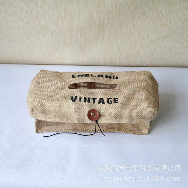 Creative Cotton And Linen Storage Supplies Car Household Paper Towel Set Tray Jute Covered Tissue Box