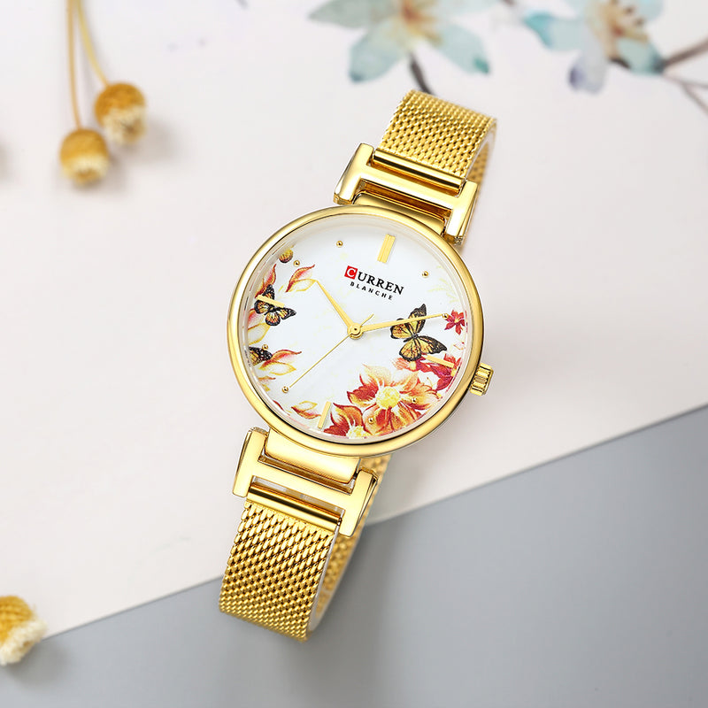 CURREN 9053 Ultrathin Casual Style Women Wristwatch Mesh Steel Band Quartz Watch