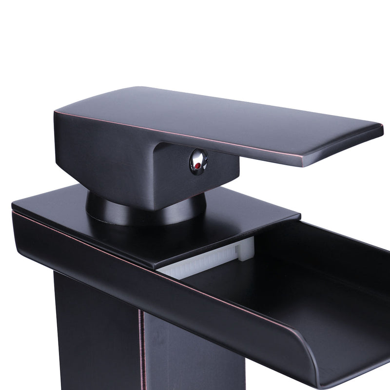Oil Rubbed Square Faucet Bathroom Single Tap Basin Waterfall Spout Sink Mixer