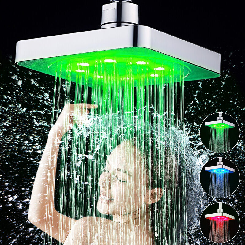 360 Adjustable 6 Inch LED Light Square Rain Shower Head Stainless Steel 3 Color Changing Temperature Control Bathroom Showerhead