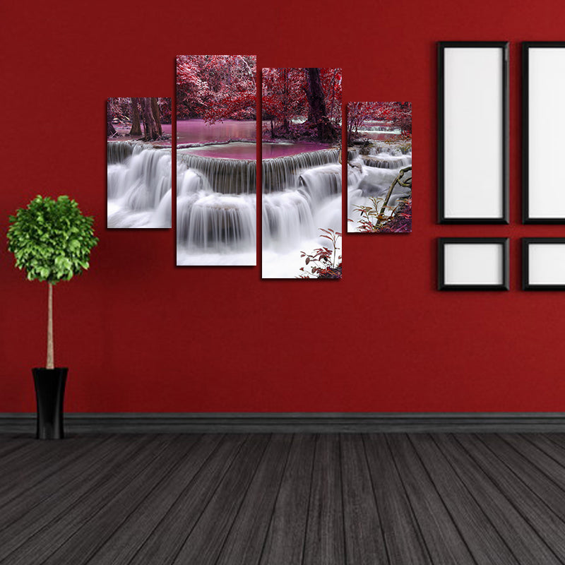 Miico Hand Painted Four Combination Decorative Paintings Waterfall Landscape Wall Art For Home Decoration