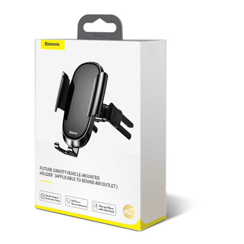 Baseus Metal Glass Gravity Linkage Automatic Lock Round Air Vent Car Phone Holder For 4.8-6.5 Inch Smart Phone