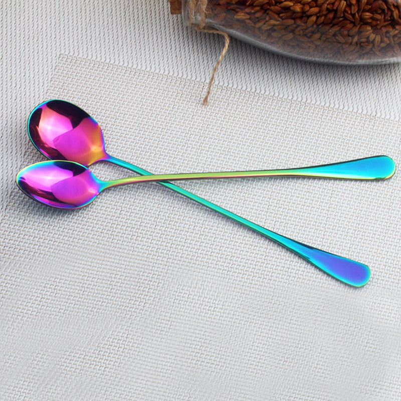 Stainless Steel Colorful Rainbow Long Handle Spoon Tea Coffee Ice Cream Spoon Tableware Craft