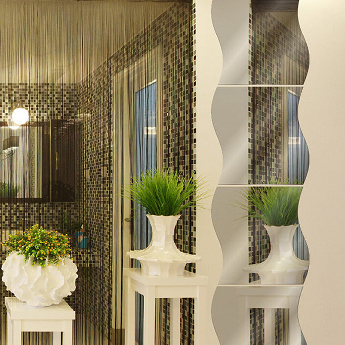 Honana DX-Y1 6Pcs Cute Silver DIY Waves Mirror Wall Stickers Home Wall Bedroom Office Decor