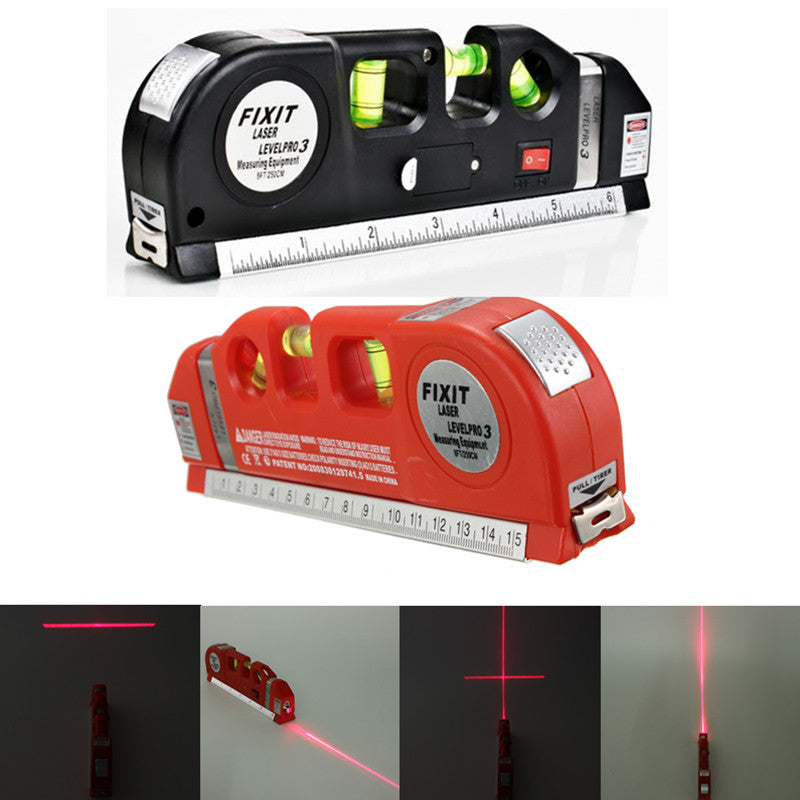 Loskii DX-013 Multipurpose Laser Level Horizontal Vertical Measure Tape Aligner Ruler 3 Bubbles
