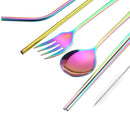 5 Pieces Portable Spoon Chopsticks Set Reusable Stainless Steel Spoon Chopsticks Straw Set