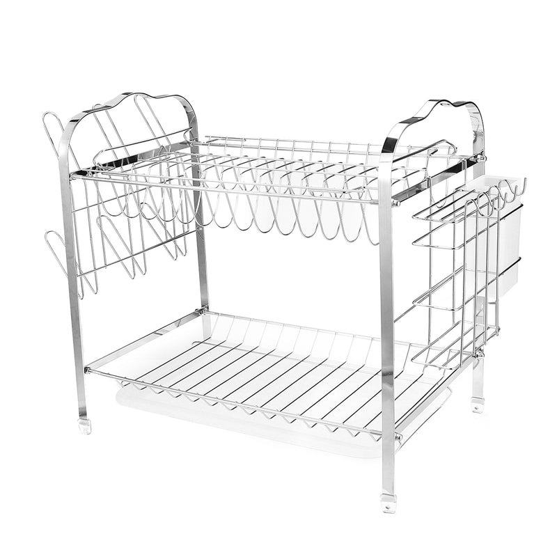 2 Tiers Dish Drying Rack Stainless Steel Over Sink Kitchen Cutlery Bowl Storage Holder