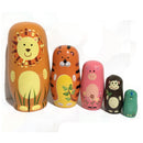 5Pcs/Set Russian Nesting Dolls Wooden Handmade Painting Animals Matryoshka Dolls Decorations