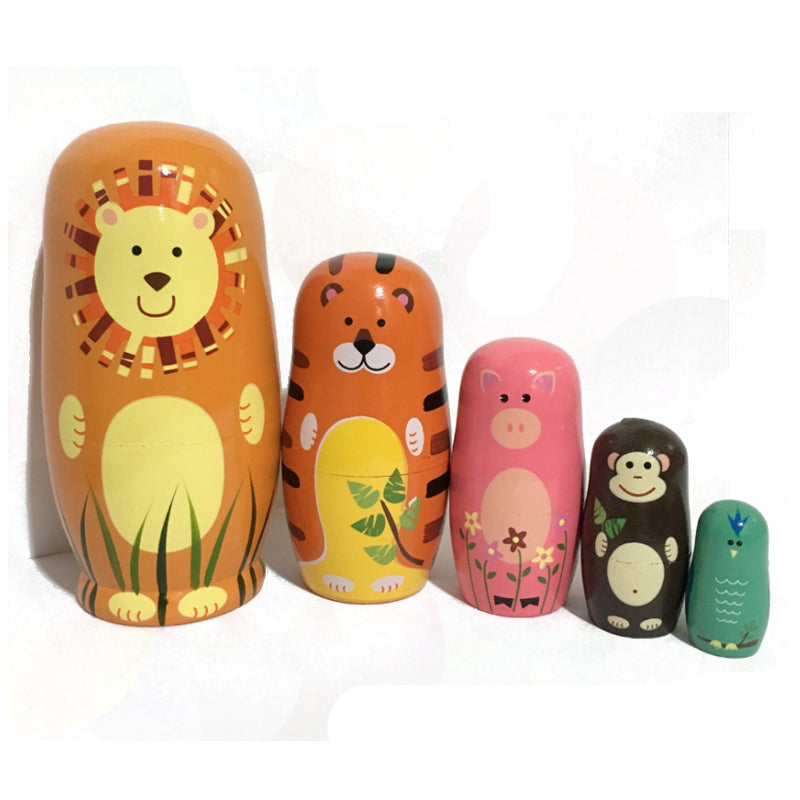 5Pcs/Set Russian Nesting Dolls Wooden Handmade Painting Animals Matryoshka Dolls Decorations