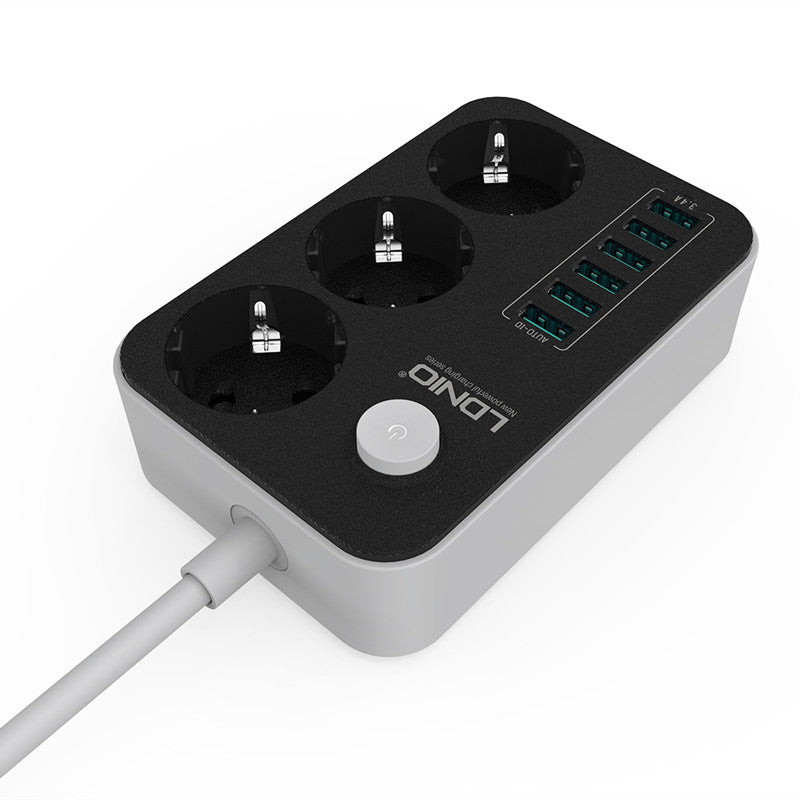 Power Strip Outlet Surge Protector with 3 AC Outlets and 6 USB Charging Ports EU Standard