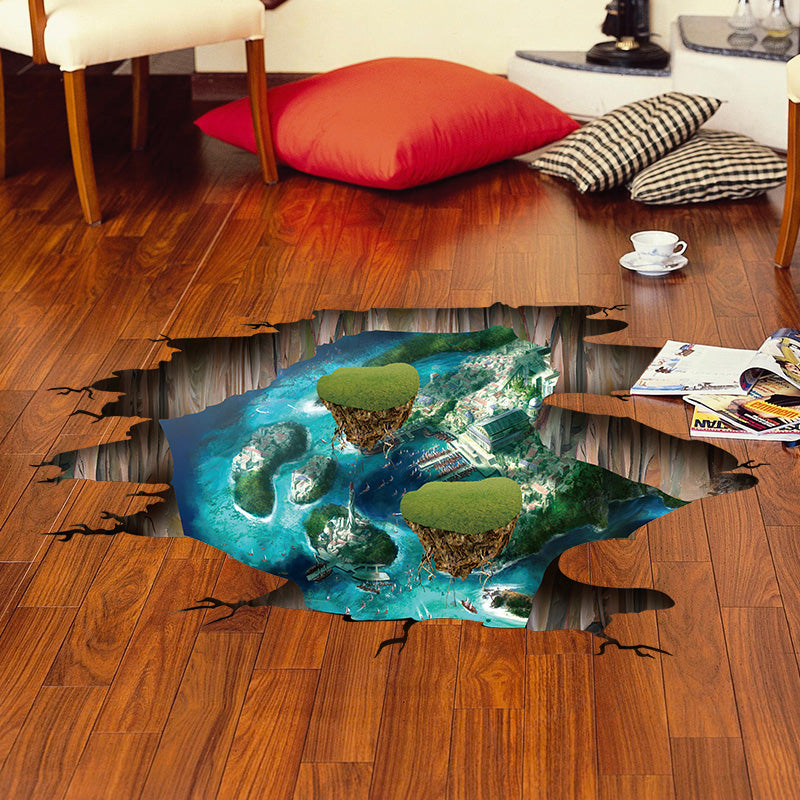 Miico Creative 3D Dream Float Sea Island Broken Wall Removable Home Room Decorative Decor Sticker