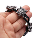 Ethnic Cuff Bracelets Wolf pendant Wax Rope Elasticity Bangle Bracelet Retro Jewelry for Men