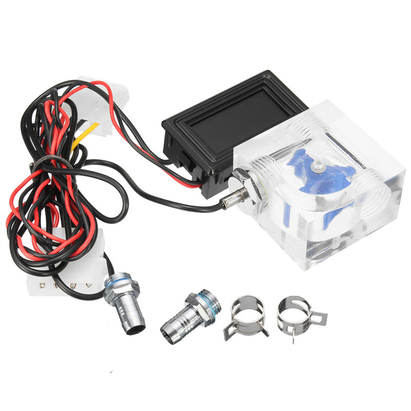 LED Thermometer 3 Way FlowMeter For Water Cooling Liquid Cooler System With 2 Barbs