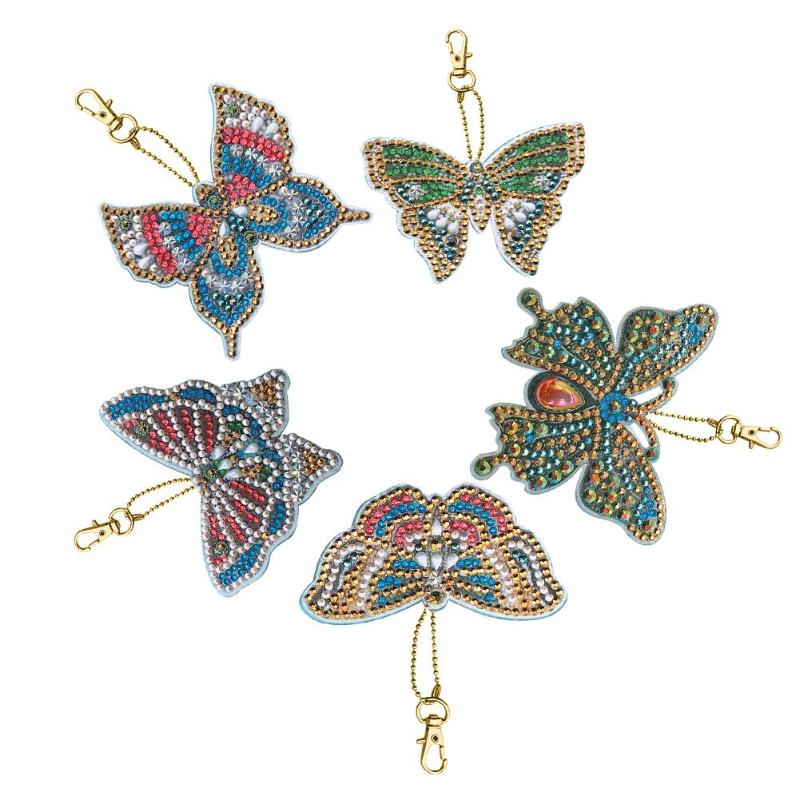 5Pcs Diy Special Shaped Full Butterfly Diamond Painting Keychain Kits Women
